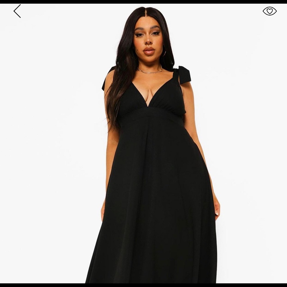 BooHoo Plus Curve Black Tie Detail Plunge Maxi Sun Dress NWOT sz 16 - Picture 2 of 6